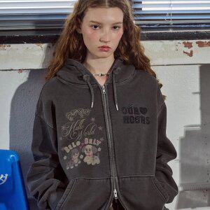 [2-WAY] 벨로벨리 피그먼트 후드 집업 스모크블랙