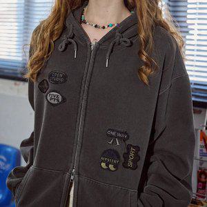 [2-WAY] 미스테리패치 피그먼트 후드 집업 스모크블랙