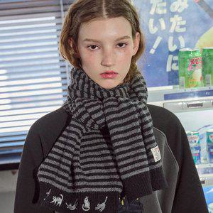 캣스티치 스트라이프 머플러 블랙