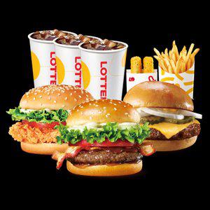 롯데리아 메가데이 3인팩 (리아 불고기베이컨 + 클래식치즈버거 + 핫크리스피치킨버거