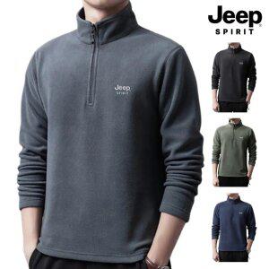 지프JEEP SPIRIT 남성 반집업 풀오버 플리스 셔츠 티셔츠 긴팔 하프 지퍼 스포츠티 긴