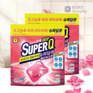 슈퍼딥큐 플라워코튼 100개입X2개(총 200개입) 고농축 캡슐세제 대용량 실내건조 드럼
