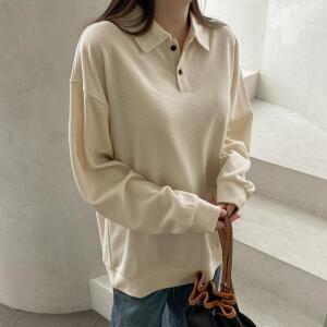 [시크릿라벨] 와플카라넥버튼맨투맨티셔츠