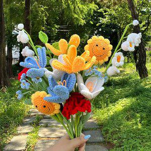 뜨개 꽃 2송이 포장세트 완제품 니트꽃 조화 뜨개질 스승의날 로즈데이 이벤트 선물