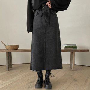 [시크릿라벨] 투버튼뒷트임흑청롱스커트