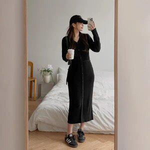 [제작/빅사이즈]이블렛 에블디 V넥 허리끈 SET 니트 롱원피스 제이스타일