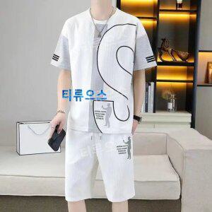 여름 남성 트레이닝복 세트 루즈핏 캐주얼 통기 와플 쿨링 반팔 반바지 투피스 티류으