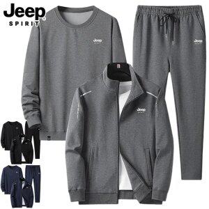 지프 JEEP SPIRIT 남녀공용 상하의 3피스 집업 맨투맨 바지 스포츠 웨어 트레이닝 세트