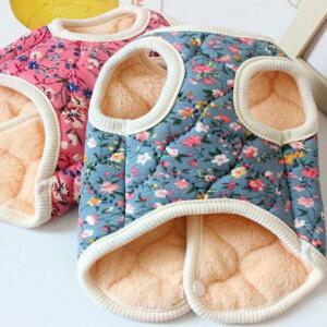 트렌디 꽃무늬 패턴 방한 방풍 강아지 기모 옷 데일리 플라워 보온 소형 반려동물 패딩