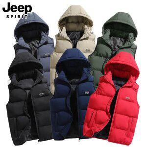 지프 JEEP SPIRIT 남녀공용 후드 패딩조끼 모자 후드 탈부착 조끼 패딩 이너 아웃도어