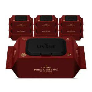 리벤스 프라임 골드라벨 도톰한 엠보싱 아기 물티슈 캡형 70매 * 10팩