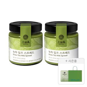 오설록 녹차밀크스프레드 200g, 2개+증정(세작 1입, 1개+러닝 쇼핑백(소), 1개)
