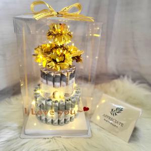 2단돈케이크 용돈박스 부모님 생신 와이프 생일 어버이날 칠순 환갑 이벤트 선물 ( 레터링+LED+메시지카드)