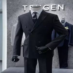 [트루젠]남자 모혼방 다크브라운 스트라이프 스판 더블버튼 기본핏 남성 정장 수트 양복