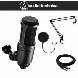  오디오테크니카 AT2020 보컬 녹음 방송용 콘덴서 마이크 관절스탠드 팝필터 케이블 AT-2020