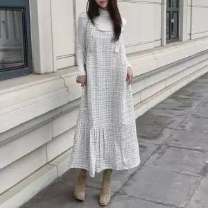 여성 레이어드 멜빵 나시 트위드 롱원피스 -WOP0558- 가을 겨울