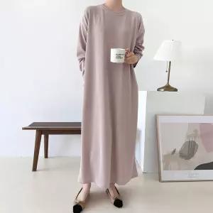[문에이블]문에이블 여자 여성 가을 봄 간절기 루즈핏 잔골지 데일리 편한 베이직 스판 긴팔 롱 원피스