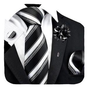 남성용 구슬레슨 3.15인치 8cm 스트라이프 타이, 라펠 핀 넥타이 행커치프 커프스 링크 세트