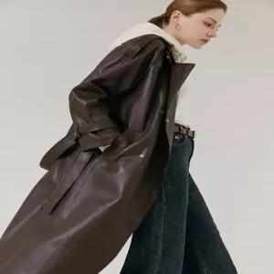 [막스까르띠지오]더블버튼 맥시 레더 트렌치 코트