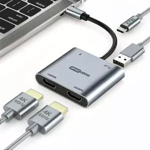 아모란나 고화질 게이밍 C타입 HDMI 듀얼모니터 분배기 2K 144hz 4K 60hz 화면확장 4in1 허브, 4in1 4K 60hz (Hdmi*2/PD/USB_A)