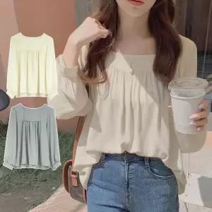 여성 상의 여성상의 퍼프 가을 블라우스 쉬폰 스퀘어넥 하객룩 봄 프릴 셔츠블라우스