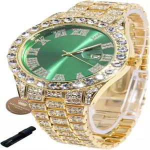 소년 청소년을 위한 할루카카 다이아몬드 시계 아이스 아웃 - 18K 리얼 골드 /플래티넘 도금 42mm 블루