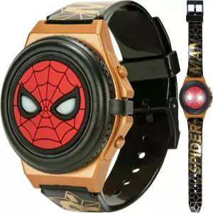 마블 스파이더맨 어린이용 LCD 시계 u2013 라이트업 플립 탑 디자인 빛나는 커버 골드 톤 액센트 조절