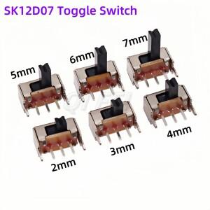 50피스 SK12D07 토글 스위치 1P2T 핸들 높이 2/3/4/5/6/7mm 3Pin PCB 소형 슬라이드 측면 손잡이 ON/OFF