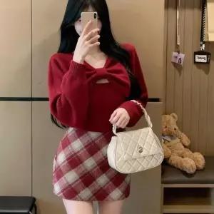 [신세계라이브쇼핑][옷자락] 여성 니트 나시와 리본 크롭 볼레로 세트