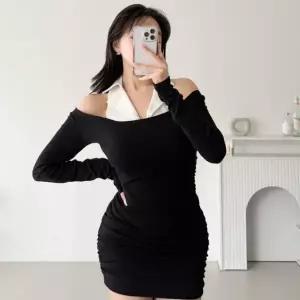 [신세계라이브쇼핑][옷자락] 여성 카라 셔츠 홀터넥 레이어드 셔링 원피스