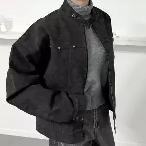 [하프클럽/옷자락]여자 리벳 버튼넥 절개 오버핏 집업 바이커 자켓