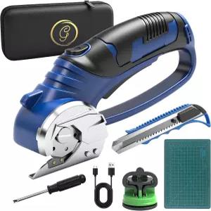 글록시 무선 전기 가위 안전 잠금장치가 있는 4V 골판지 박스 커터 여분의 칼날 보관 가방 드라이버 샤프너