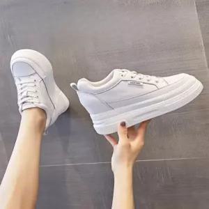 여성키높이운동화 통기성 화이트 가죽 여성용 통굽 키높이