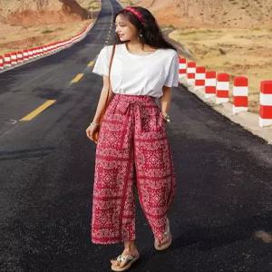 여성용 보헤미안스타일 팬츠 치마바지 프리사이즈 프린트