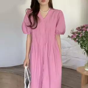 버튼 린넨롱 브이넥 핀턱 루즈핏 빅사이즈 슬릿 퍼프