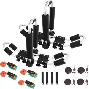 카약 루프 랙 2-in-1 알루미늄 접이식 J 바 캐리어 - SUV 자동차 트럭 탑 크로스바에 래칫 타이 8개와 앵커