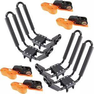 2쌍의 헤비 듀티 카약 루프 랙 J-바 캐리어 홀더 - 카누 SUV 자동차 트럭 서핑 스키 여행용 차량 루프탑