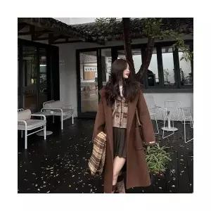 여성용 야구 점퍼 후드 하프 모직 코트 가을 겨울 트렌치 CH4