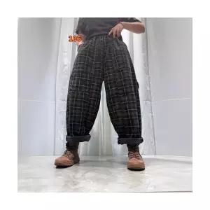 여자 배기 청바지 기모 겨울 트렌드 체크 프린트 오버핏 캐주얼 바지 BE4