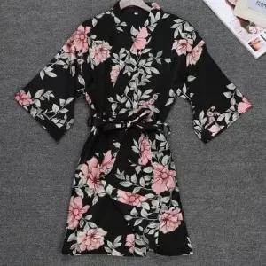 실크 기모노 목욕가운 스타일 성인목욕가운 샤워용 무늬 여성용 로브 수면 배스로브 짧은로브 플라워