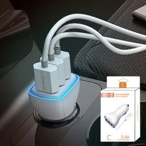 자동차 USB 3포트 멀티 핸드폰 충전기 3구 차량용 휴대폰 충전 어댑터 C타입 케이블 차량 3.4A LED 무드등