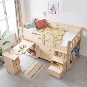 엘엔에스가구 UV코팅 소나무 원목 폴리 분리형 책상 아동 2층 벙커침대