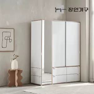 장인가구 코라 1600 슬라이딩 옷장 세트 1200 서랍옷장 (선반형)+400 측면 거울장
