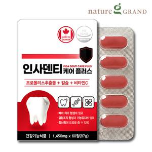 네이처그랜드 인사덴티 케어 플러스 60정 약2개월분 캐나다 칼슘 프로폴리스 비타민C 치아건강 잇몸 골드