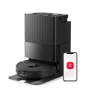 로보락 큐레보 엣지 S5A 로봇 청소기 및 걸레, 18,500Pa, 제로 탱글링, 듀오디바이즈 메인 브러시, 플렉시암 사이드 온수 걸레 세척 셀프 클리닝, 따뜻한 공기 건조, 비우기, 블랙