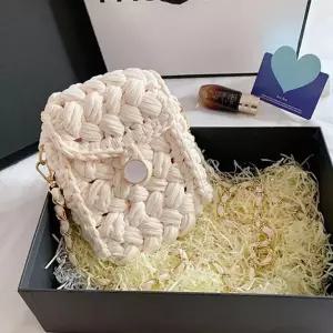코바늘 핸드폰 가방 DIY 손뜨개 크로스 코바늘 가방 뜨기 네트 패키지 여성 어깨 지갑 미니 니트 체인