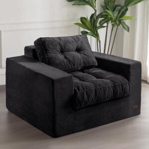 맥스요요 거실 의자, 팔걸이가 있는 덮개가 바닥 소파, 터프트 쿠션과 등받이가 뼈 없는 박스 안 침실 거실용 빈백 기숙사, 블랙