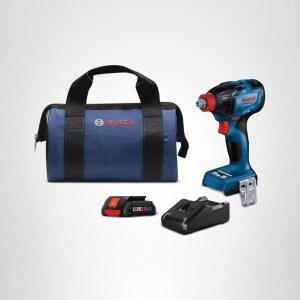 BOSCH GDX18V-1860CB15 18V 커넥티드-레디 투인원 1/4인치 및 1/2인치 비트/소켓 임팩트 드라이버/렌치 키트 (1) CORE18V 4Ah 고급 전원 배터리 포함