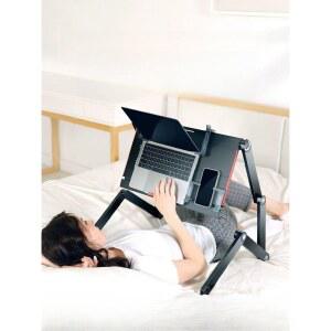 노트북 거치대 접이식 누워서 침대 S-45cm-3절 다리 테이블 블랙 알루미늄