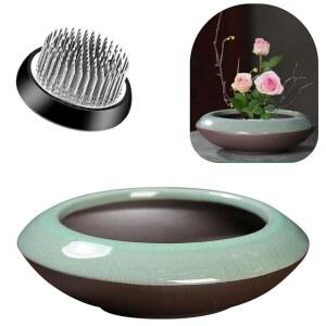 엘리핀스 이케바나 꽃병 키트 도자기 꽃개구리 꽃꽂이 화분 꽃 진열용 이끼 및 수경 식물 젠 데코 선물 게 가마 소형